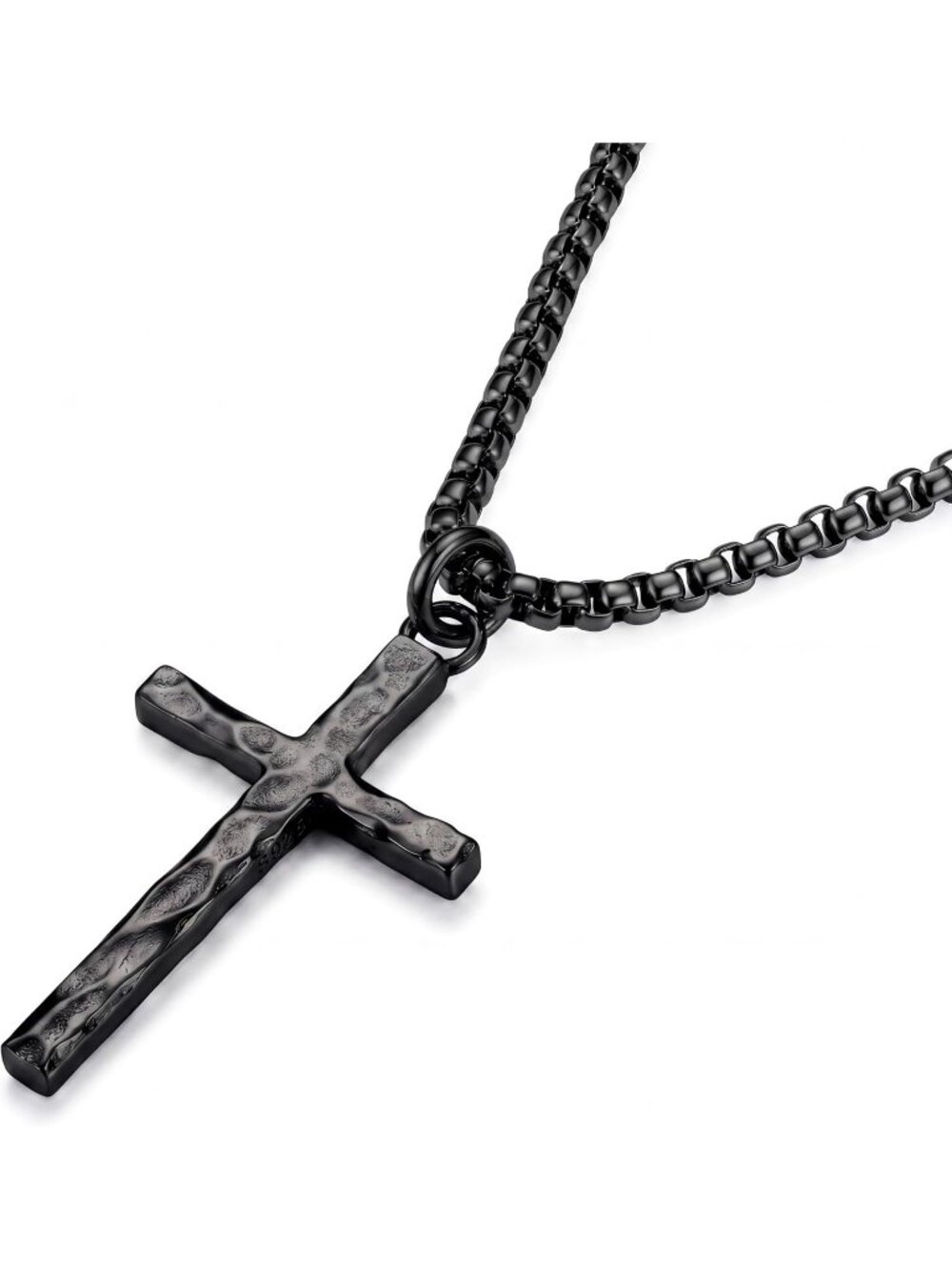 Men's Black 925 Sterling Cross Necklace Oxidized Hammered Pendant Jewelry
